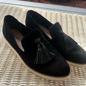 Via Spiga Black Suede Loafers with Tassels